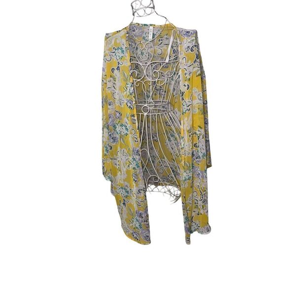 NEW WITHOUT TAGS EMERALD Beautiful Yellow floral bohemian kimono cardigan duster - Picture 1 of 7